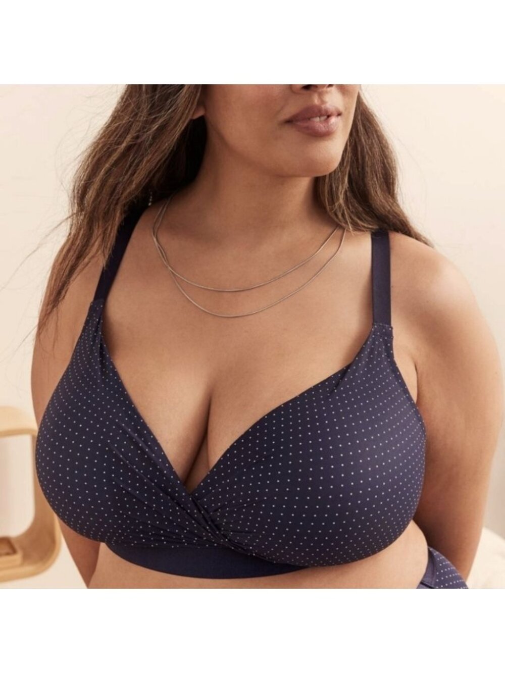 Deesse Wireless Lounge Bra Size 44DD Black Polka Dots Wire Free Comfort